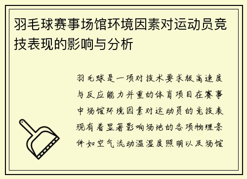 羽毛球赛事场馆环境因素对运动员竞技表现的影响与分析