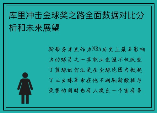 库里冲击金球奖之路全面数据对比分析和未来展望