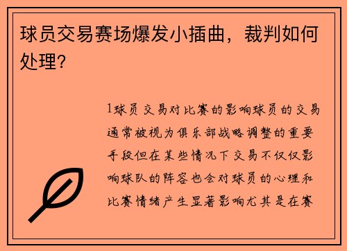球员交易赛场爆发小插曲，裁判如何处理？